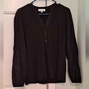 Calligraphie Women Dress V-neck Shirt Color Black, Size Small.